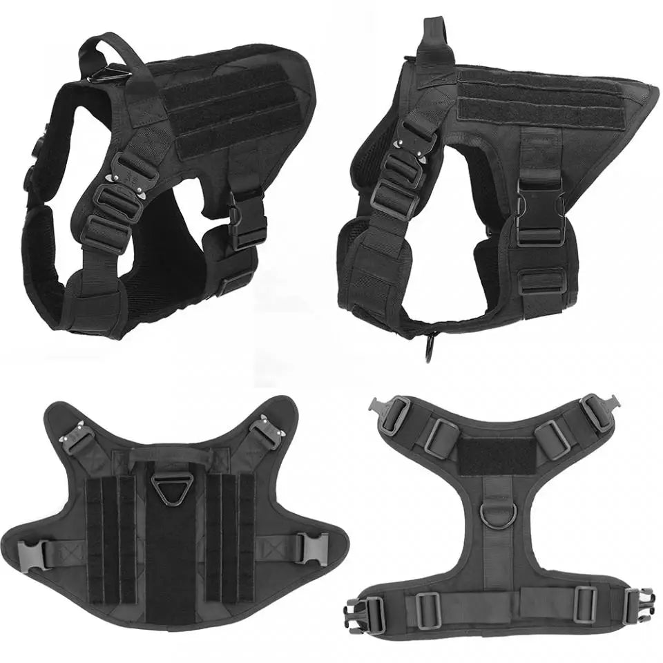 Tactical Dog Harness with MOLLE Pouches and Collar Set