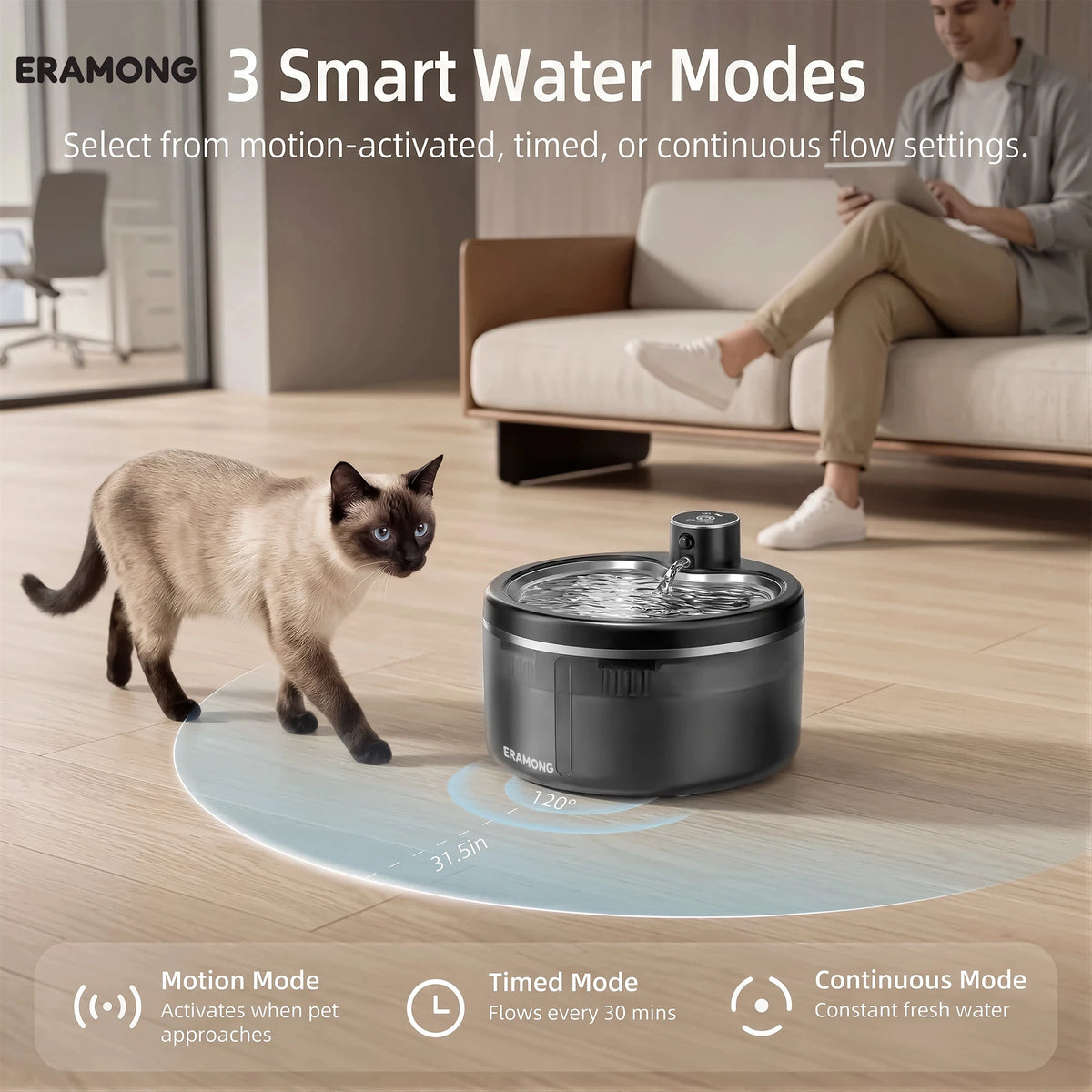 Wireless Cat Water Fountain with Smart Sensor and 4000mAh Battery