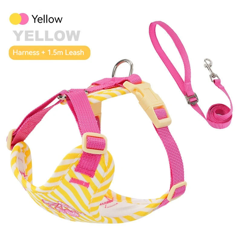 Striped Color-Block Dog Harness with Matching Leash