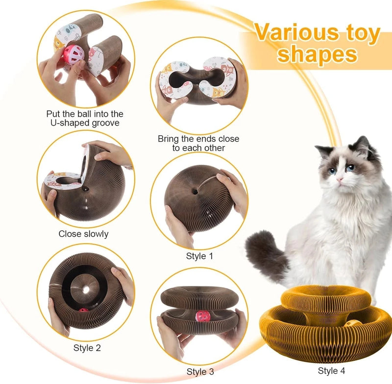 Grattoir pour chat en carton avec piste à balles