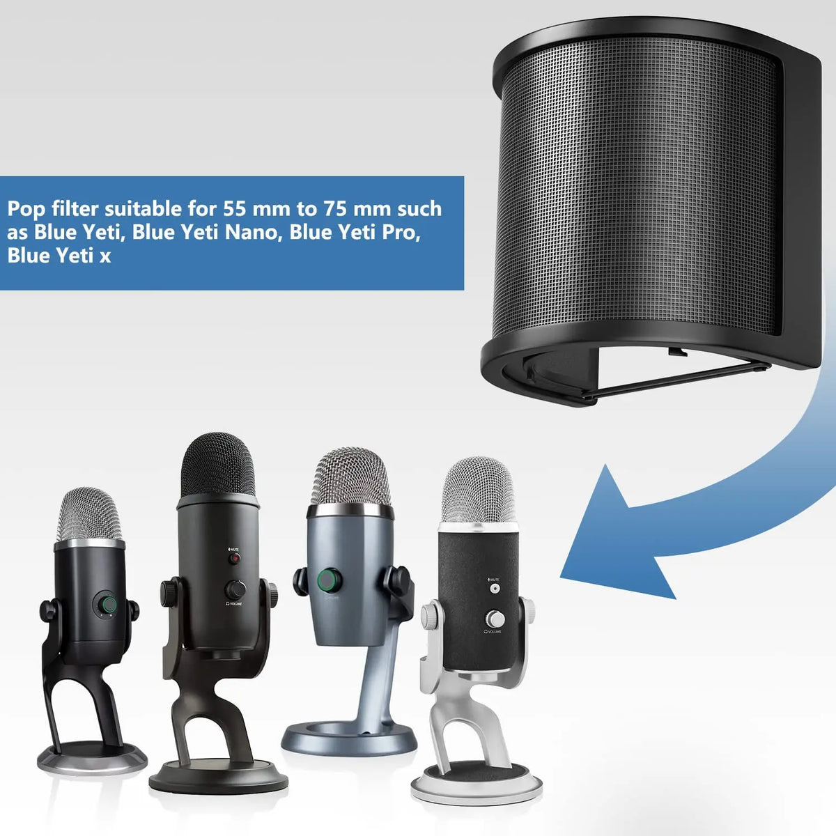 Universal Microphone Pop Filter with Triple-Layer Metal Windscreen