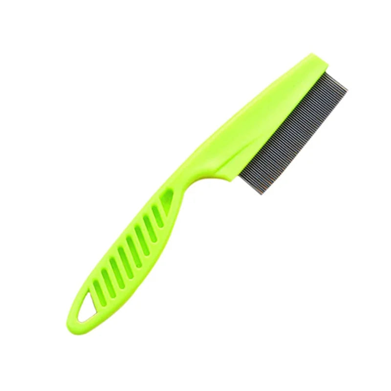 A bright lime green stainless steel pet grooming comb with parallel teeth.