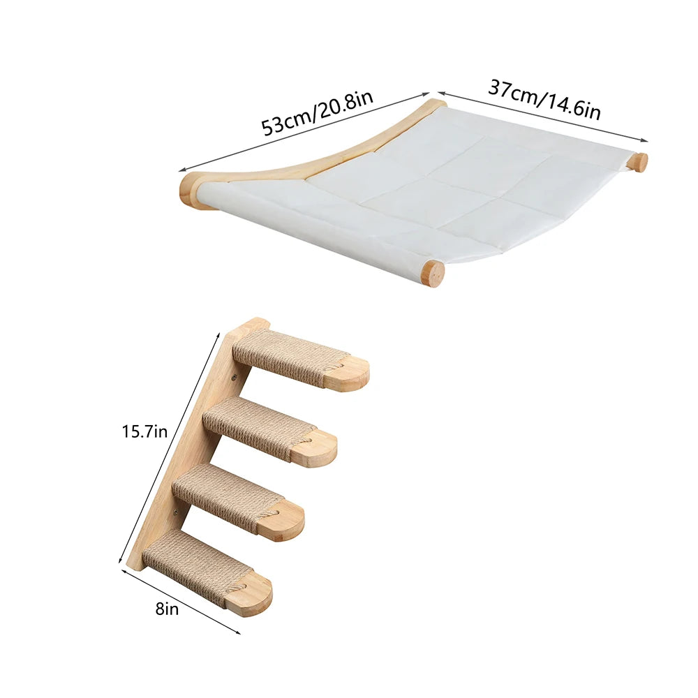 Wall-Mounted Cat Hammock Set with Climbing Shelves and Sisal Scratching Posts