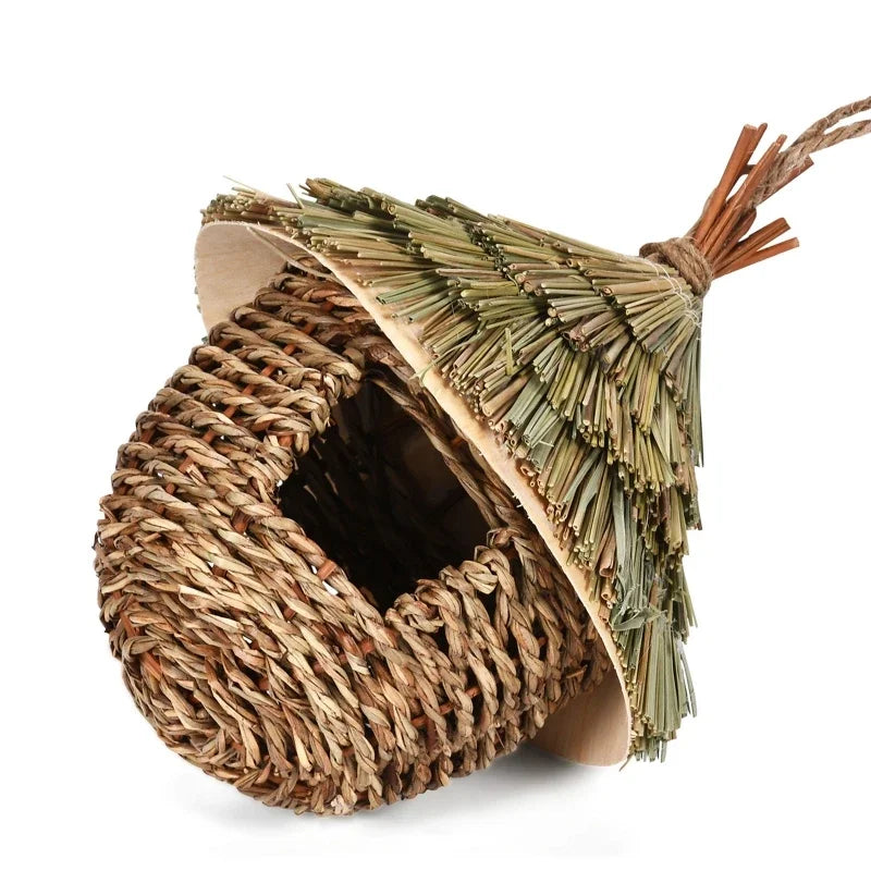 Handwoven Natural Grass Hanging Bird Nest for Small Birds