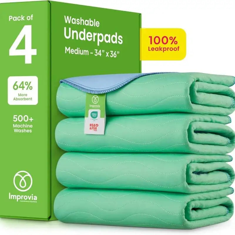 Pack of four washable medium green underpads for incontinence and pet training