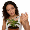 A woman holds a syringe and a potted plant, demonstrating the precision liquid dispensing syringe set.