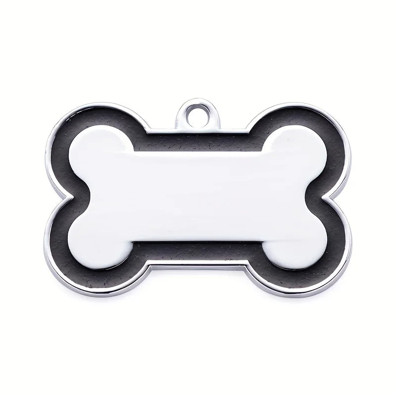 Silver and white bone-shaped pet ID tag for dog or cat collars