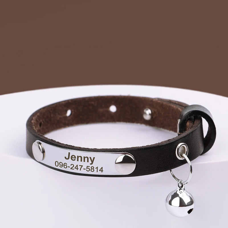 Personalisierte Leder-Halsband für Katzen mit graviertem Namen
