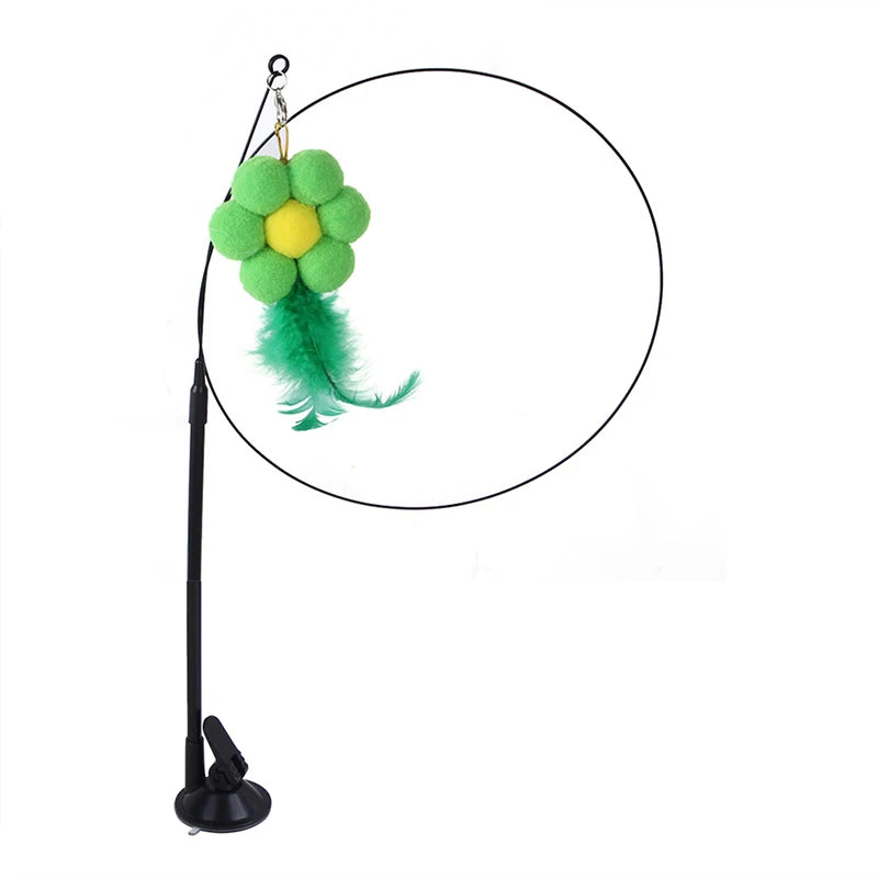 Interactive Feather Cat Teaser Wand with Suction Cup Base