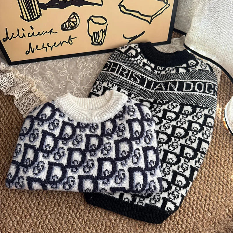 Knitted Cotton Dog Sweater with Letter Pattern