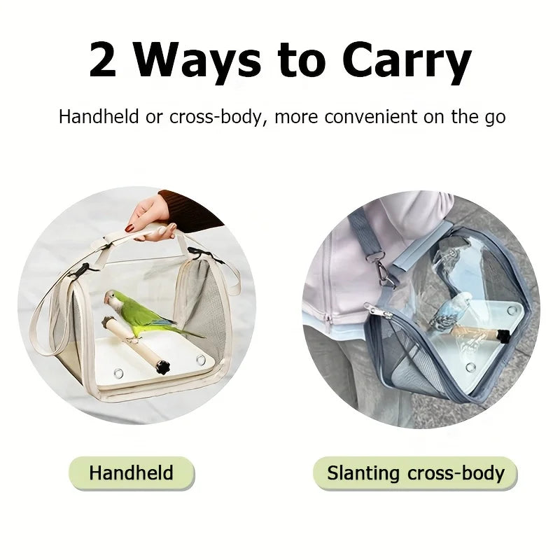 Transparent Bird Carrier with Wooden Perch