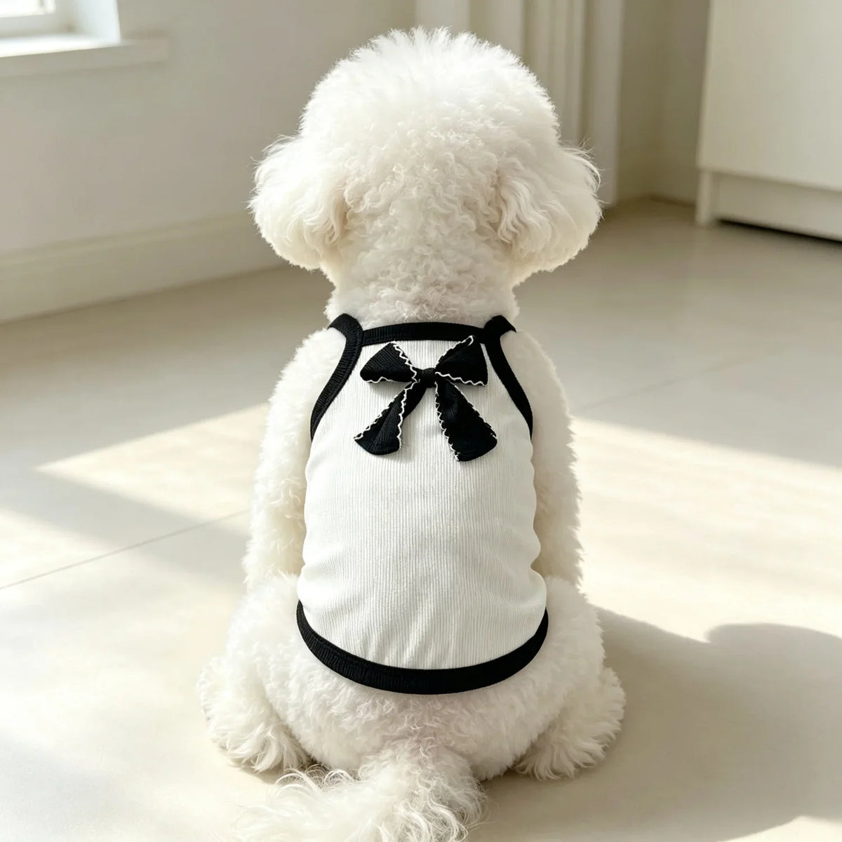 Ribbed Sleeveless Pet Vest with Bow Knot for Small Dogs and Cats