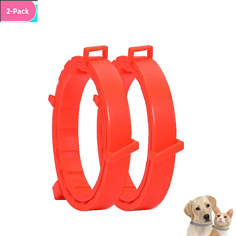 A 2-pack of bright orange adjustable silicone pet collars for small dogs and cats.