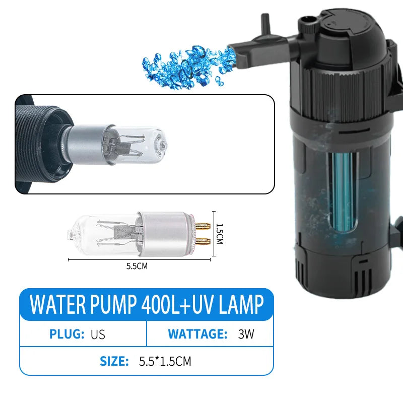 Filtre Submersible 5-en-1 pour Aquarium avec Stérilisateur UV