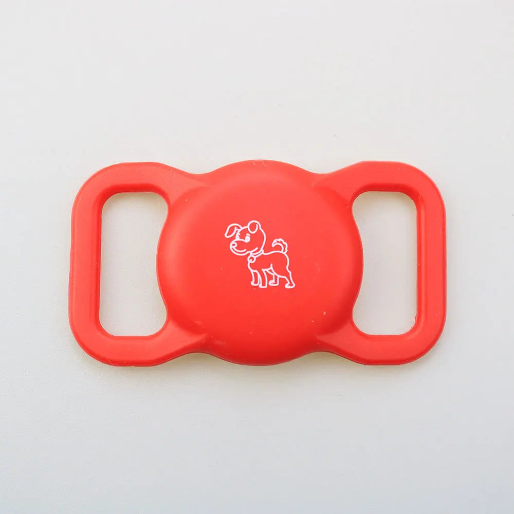 Rotes Silikonhalter mit Hundesilhouette-Aussparung für AirTag oder Halsband