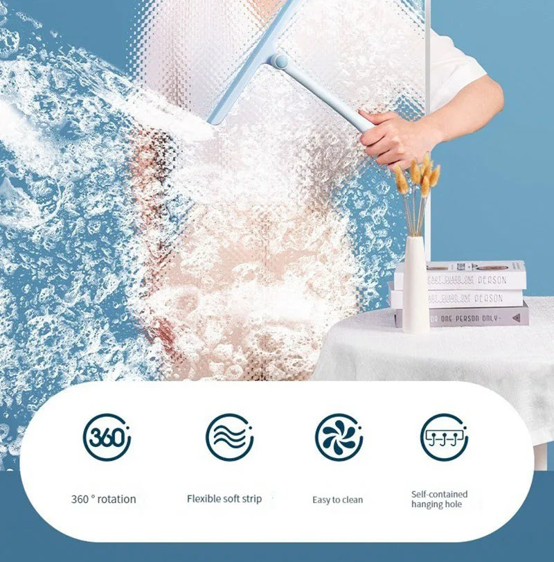 360° Rotating Shower Squeegee with Silicone Holder