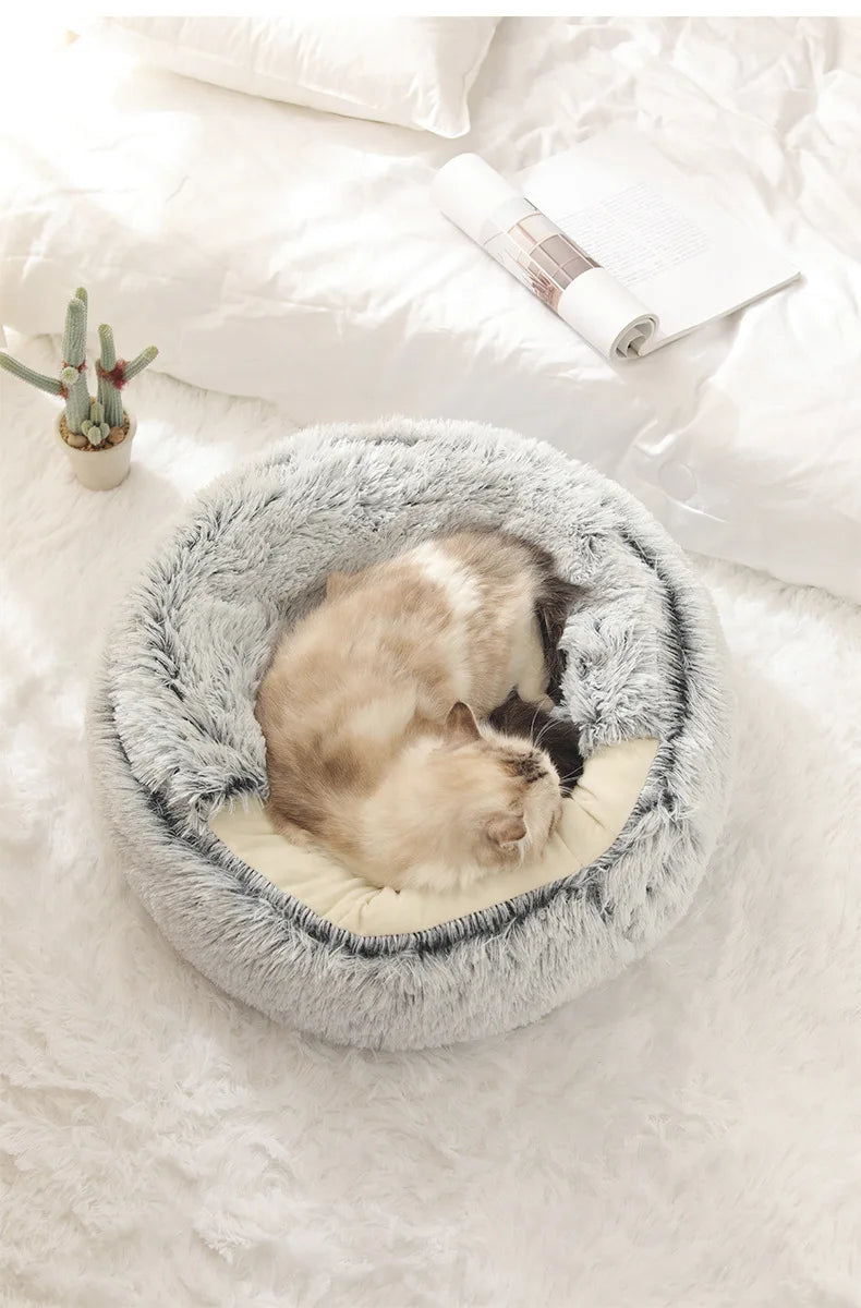 Lit Semi-Ouvert en Peluche pour Chats et Chiens