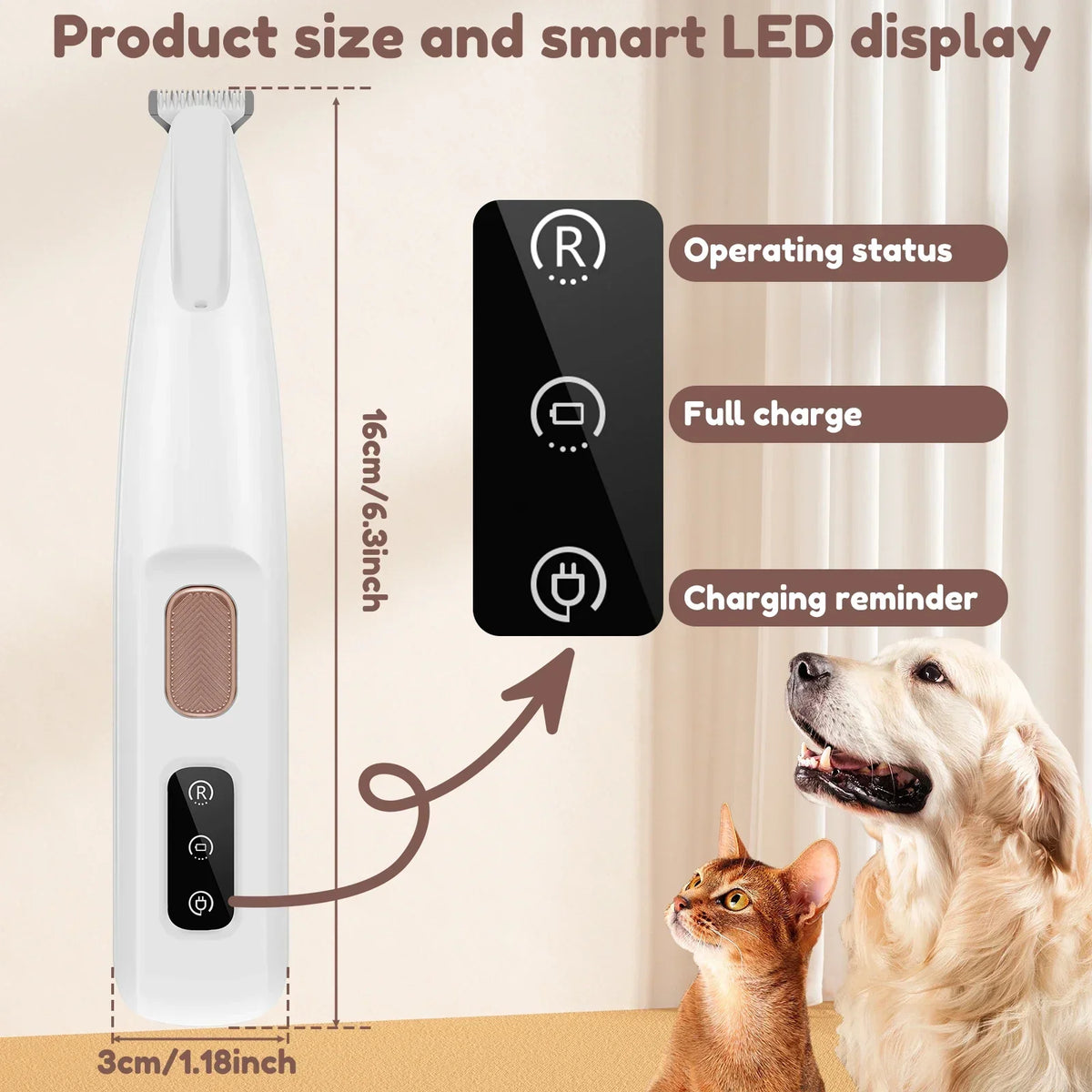 Cordless Waterproof Dog Paw Trimmer with LED Light