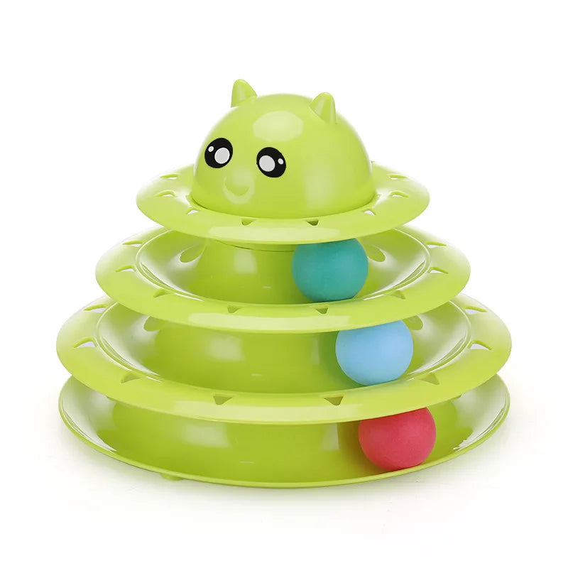 Interactive 3-Tier Cat Turntable Toy with Balls and Scratching Surface