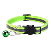 Lime green safety breakaway cat collar with a black bell and silver clasp.