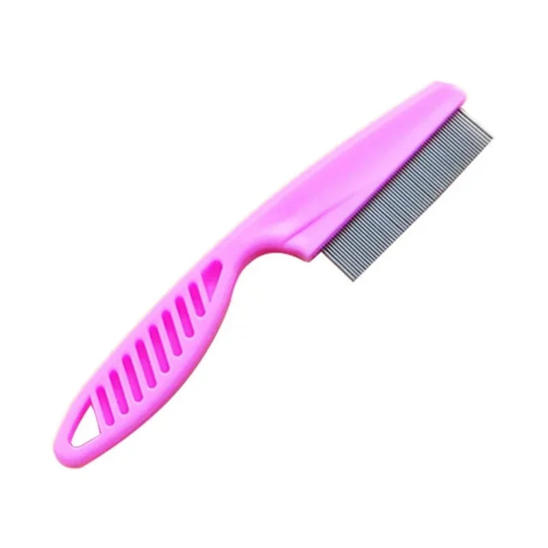 A bright pink stainless steel pet grooming comb with widely spaced teeth.