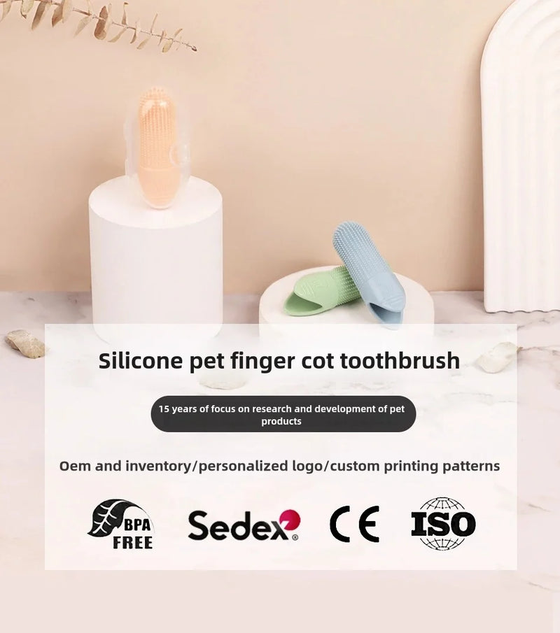Brosse à dents en silicone 360° pour doigts, pour chiens et chats