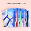A set of nylon traction ropes for cats, including an adjustable chest strap and leash.