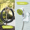 A pressurized pet bath nozzle for dogs and cats is shown in both indoor and outdoor settings.