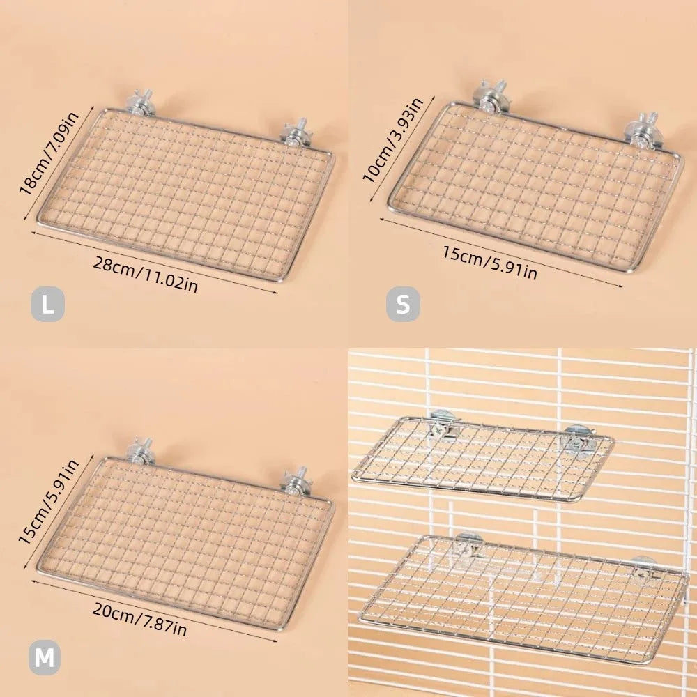 Stainless Steel Bird Perch Platform with Secure Cage Mount