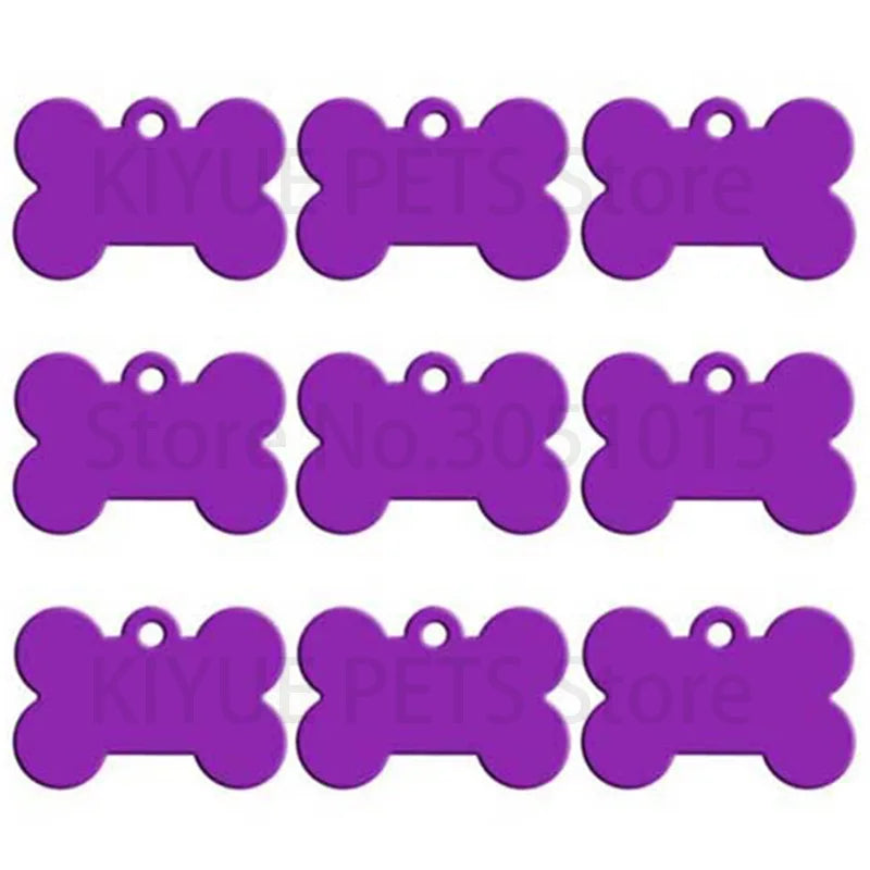 Purple bone-shaped dog ID tags for pets