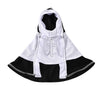 A funny Halloween cat nun costume for dogs and cats, featuring a white and black garment with a cross detail.