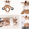 A plush chew toy shaped like a cow and monkey for dogs, made of brown and white fabric.