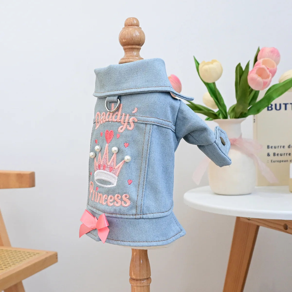 Charming Denim Jacket for Small Dogs with Playful Prints