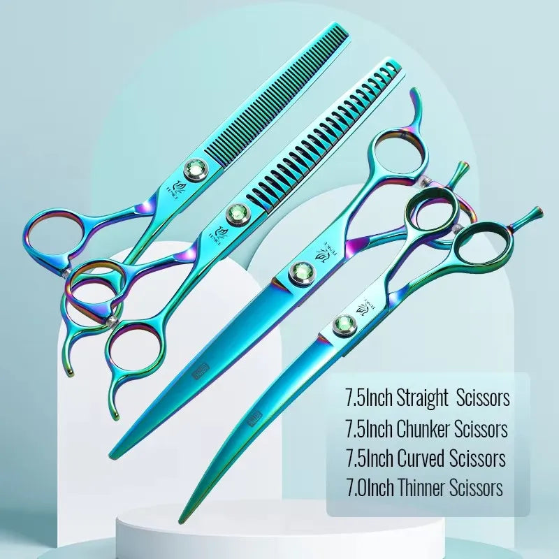 Professional 3-Piece Dog Grooming Scissors Set — Straight, Thinning & Curved