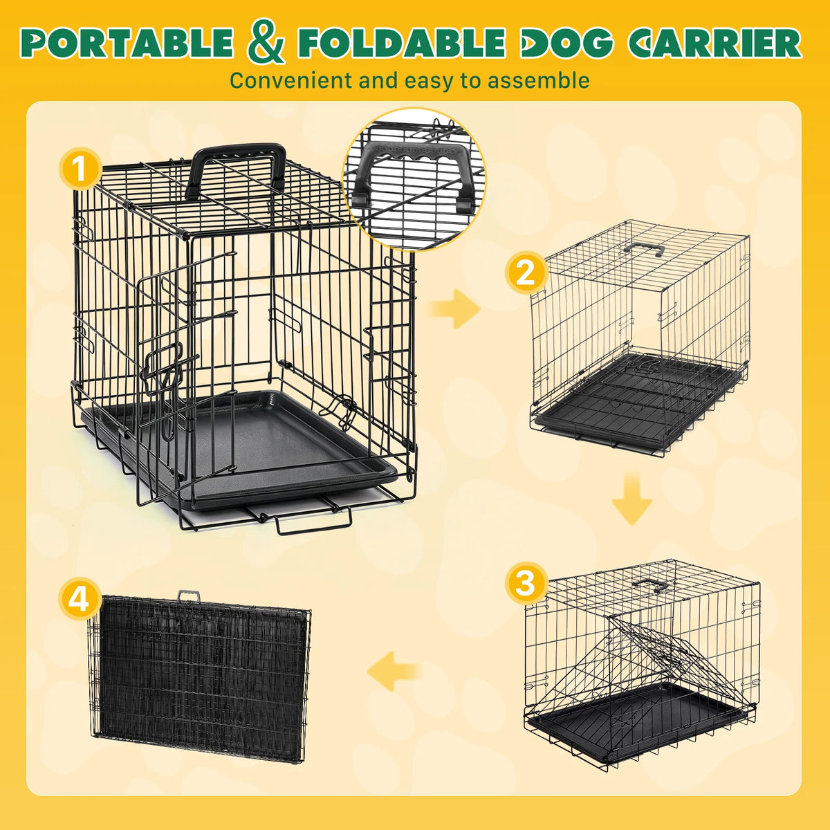 Small Dog Crate — Foldable Metal Kennel with Secure Locks & Removable Tray