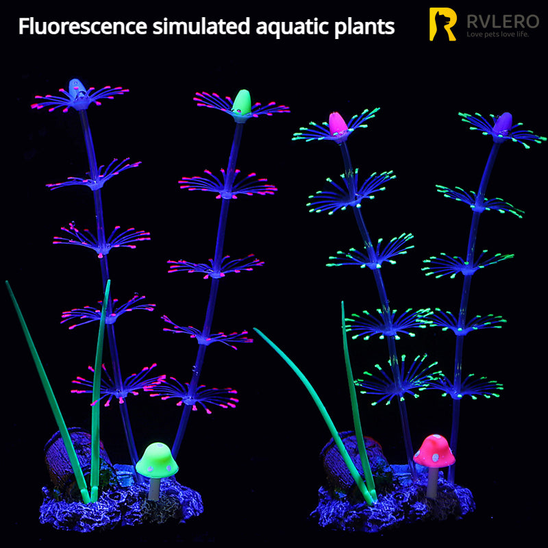 Plantas acuáticas simuladas con fluorescencia, cultivadas en silicona para acuarios