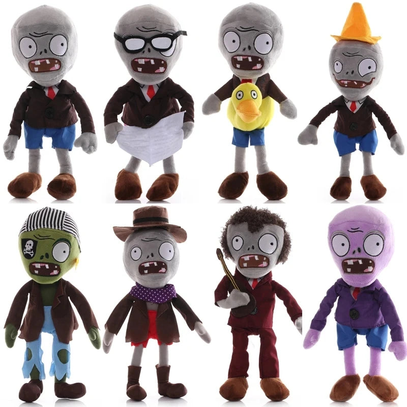 A collection of five Gargantuar plush toys from Plants vs. Zombies featuring different expressions and outfits.