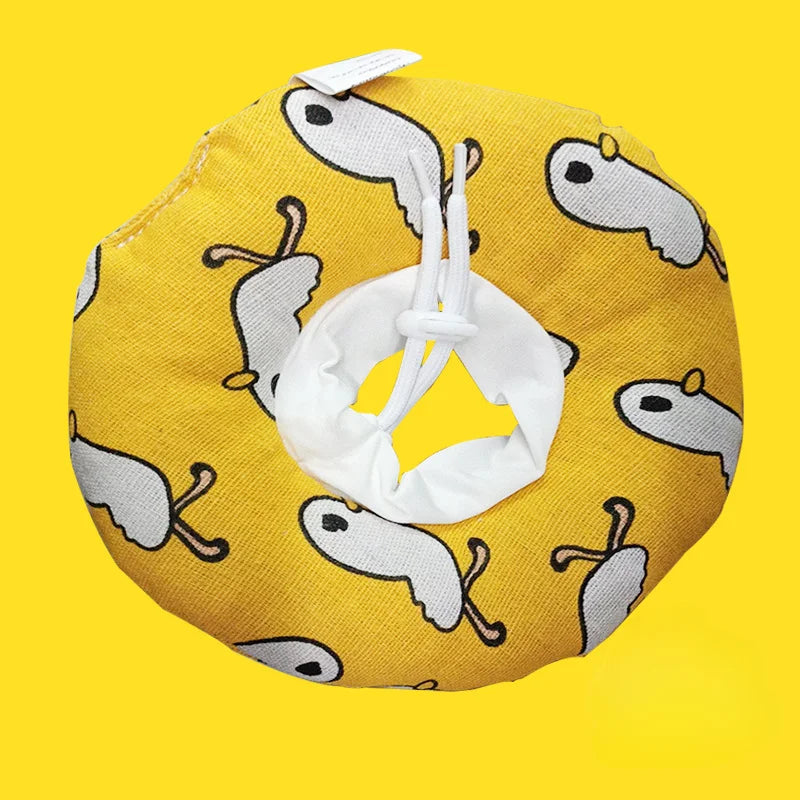 Yellow soft cotton recovery collar for dogs and cats with a white adjustable loop.
