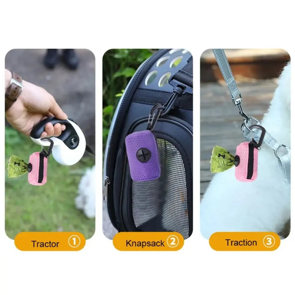 Portable Mesh Dog Waste Bag Dispenser with Carabiner Clip