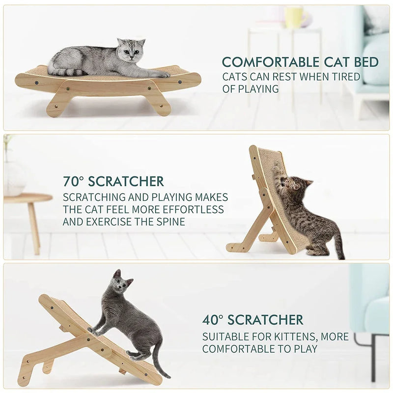 Multi-Winkel Katzenkratzbaum & Lounge-Bett aus Holz