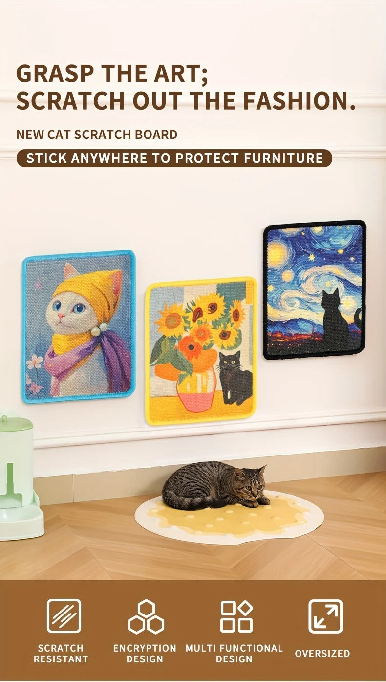 A new cat scratch board featuring a cat design, used to stick anywhere to protect furniture.