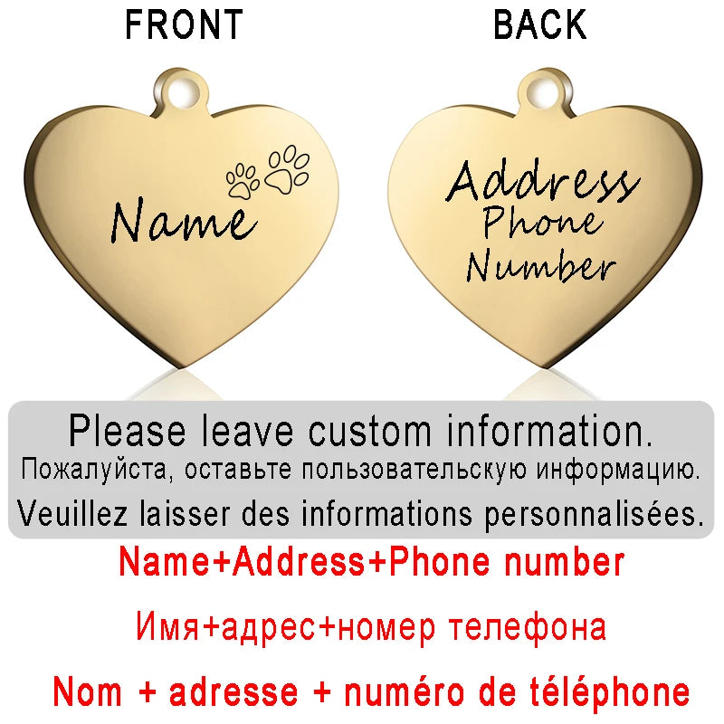 Personalized Pet ID Tag for Collar - Engraved Heart Tag