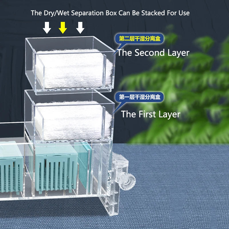 صندوق مرشح حوض السمك مثبت على الحائط مع مضخة مدمجة