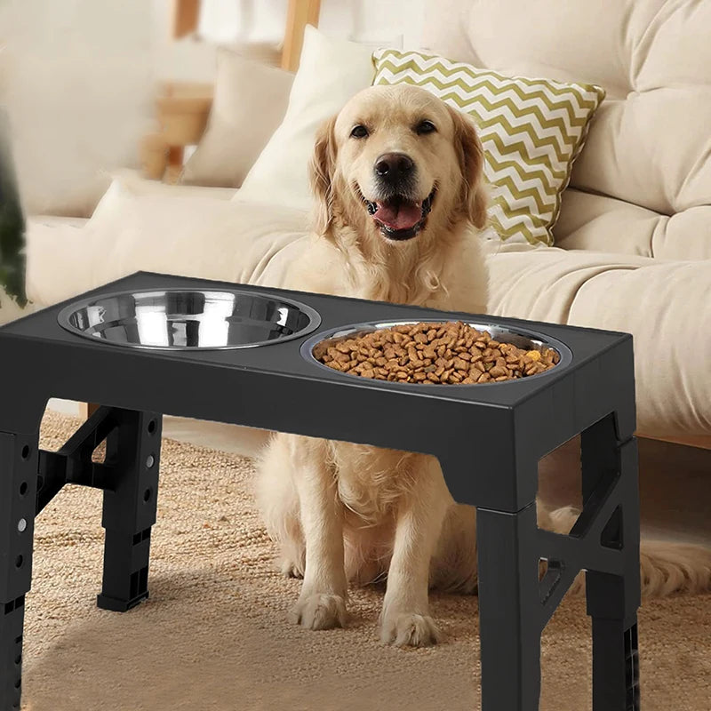 Comedero Elevado Ajustable para Perros con Cuencos de Acero Inoxidable