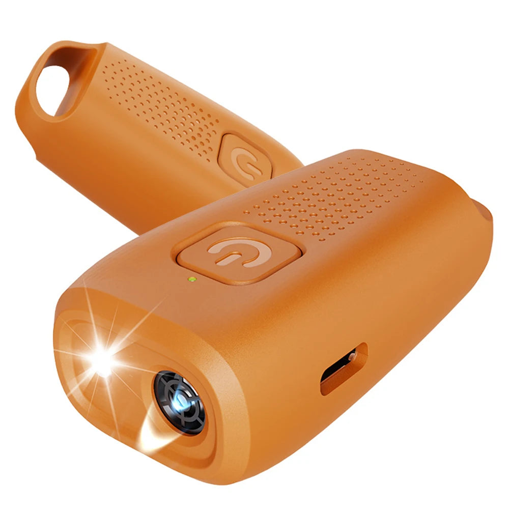 An orange ultrasonic dog bark stopper device with a textured body and an LED light feature.
