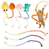 A collection of interactive cotton rope cat toys featuring various colors and shapes, including a cat toy and a cat figure.