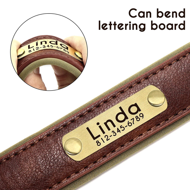 Personalisierte gepolsterte Leder-Hundehalsband mit graviertem Namensschild