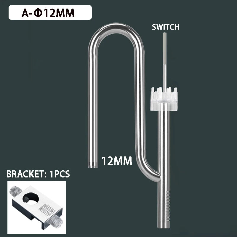 Stainless steel aquarium filter tube with oil skimmer and bracket