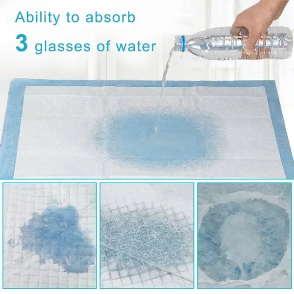 Demonstration of ultra-absorbent pet training pads absorbing three glasses of water.