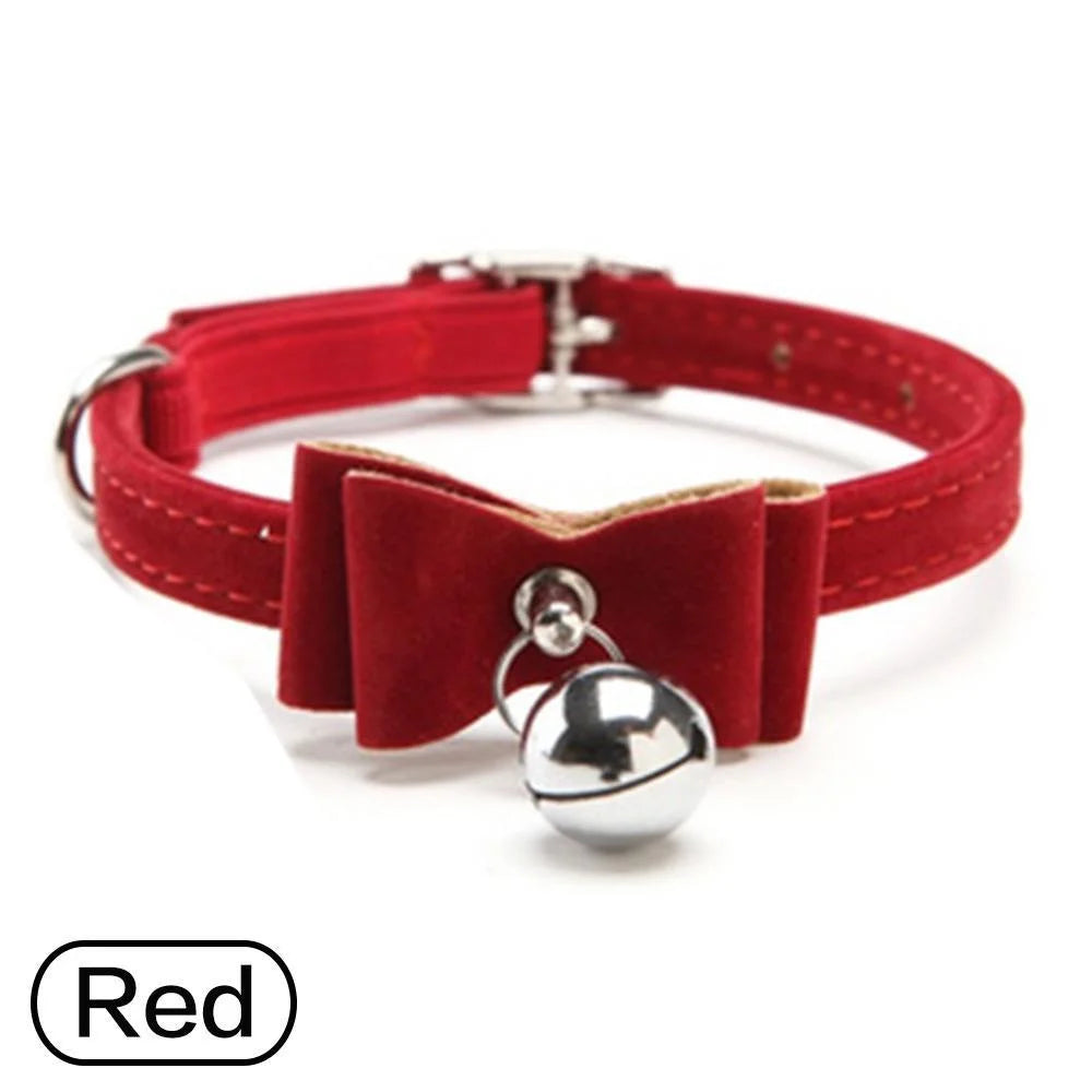 Velvet Bow Tie Pet Collar with Bell for Cats and Small Dogs
